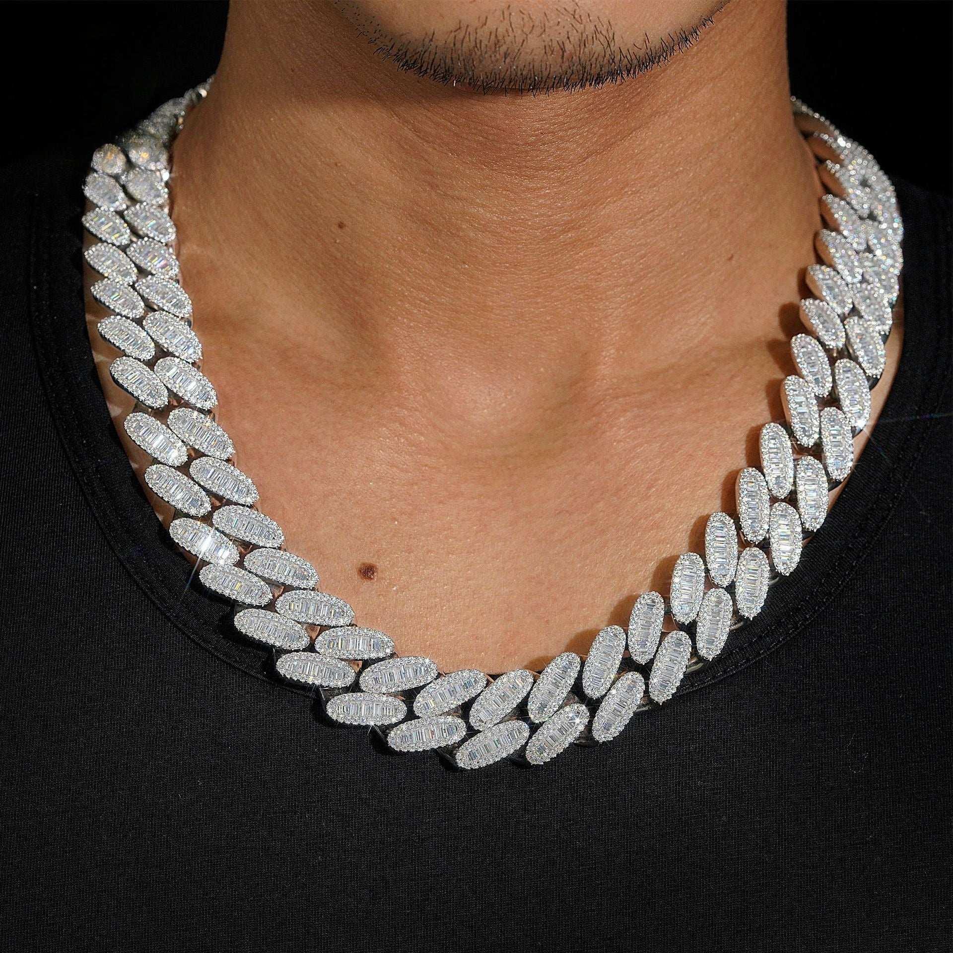 20mm D-Color Moissanite Oval Cuban Link | S925 Silver Men’s Iced Out Chain - CaratixJewelry